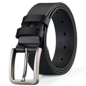 Genuine Leather Adjustable Belt for Men & Women – Black Durable Belt